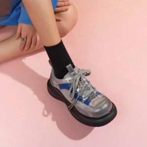 Versatile Contrast Color Lace Up Chunky Sneakers