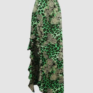 Leopard Print Ruffle Midi Skirt