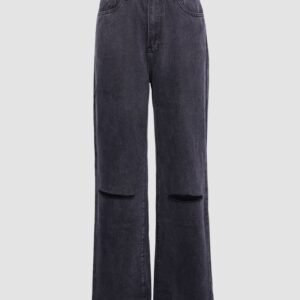 Grey Ripped Straight Leg Jeans