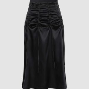 Satin Drawstring Midi Skirt