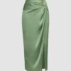 Satin Twist Side Slit Midi Skirt