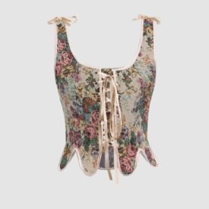 Retro Floral Square Neck Corset Top